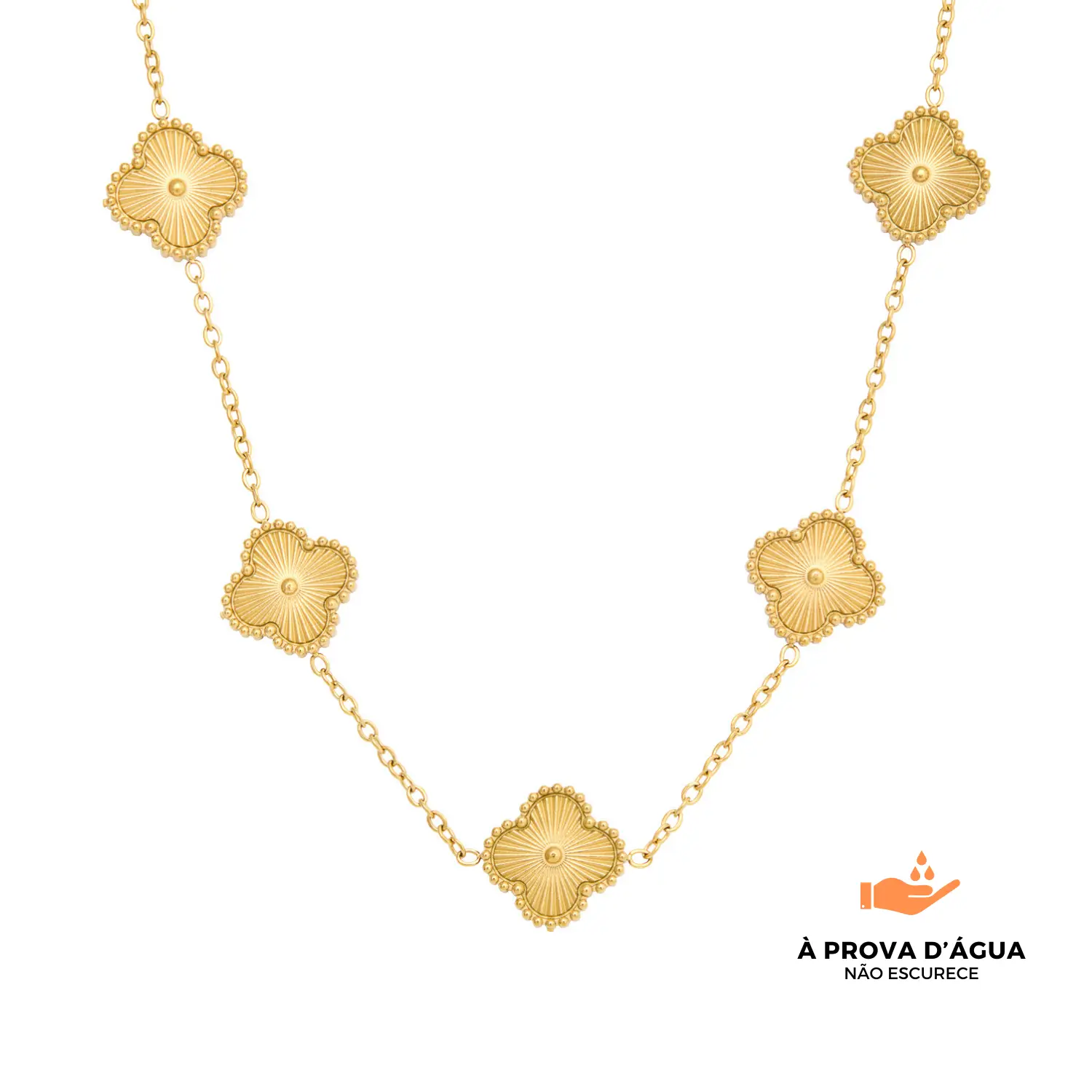 Colar de Trevo Dourado Banhado em Ouro 18K