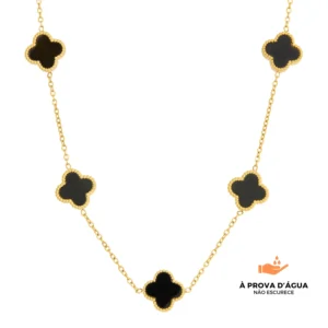 Colar Trevo Preto Banhado em Ouro 18K
