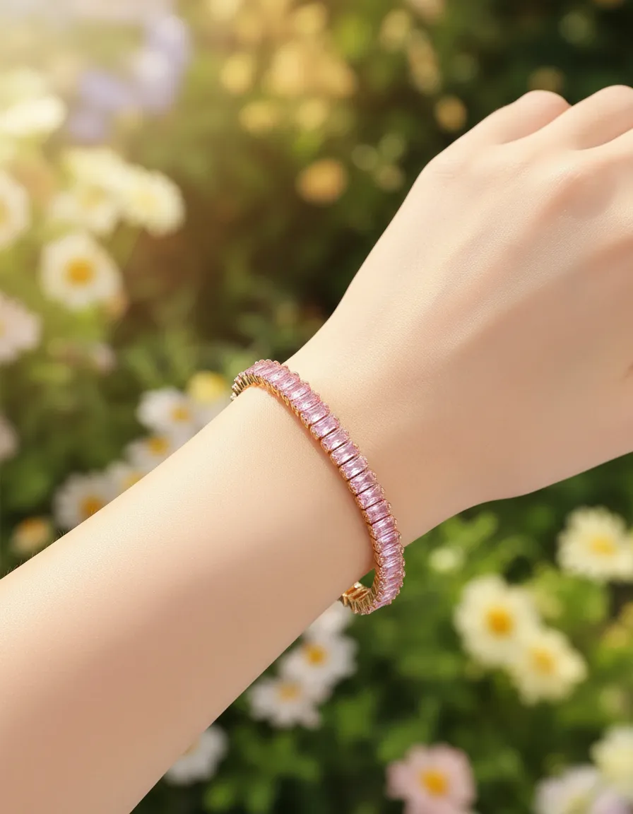 Bracelete Alice Quartzo Rosa Banhado em Ouro 18K - Imagem 3