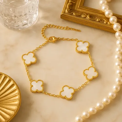 Pulseira Trevo Branco Banhado em Ouro 18k - Imagem 2
