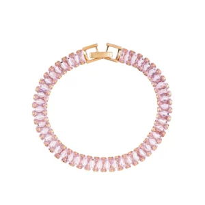 Bracelete Alice Quartzo Rosa Banhado em Ouro 18K