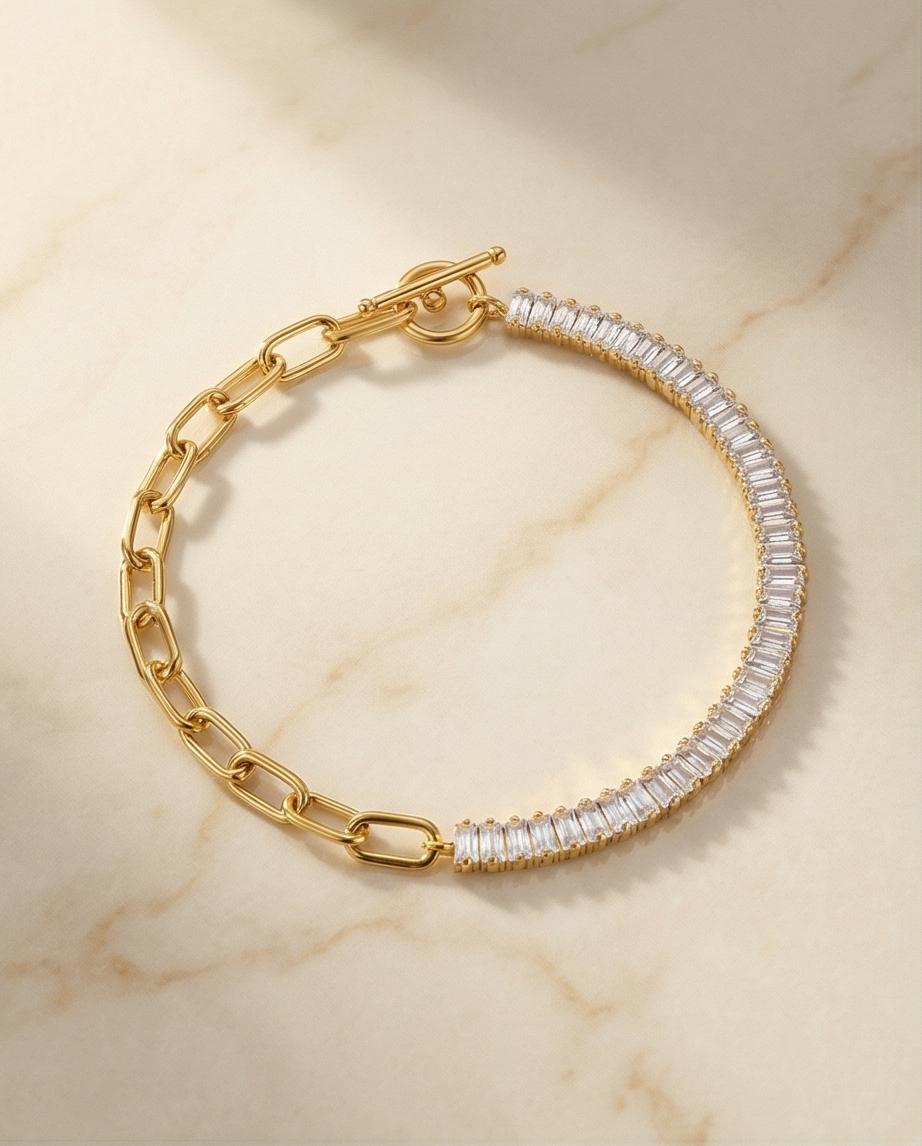 Colar Gargantilha Riviera Baguete Banhado Em Ouro 18k - Imagem 4