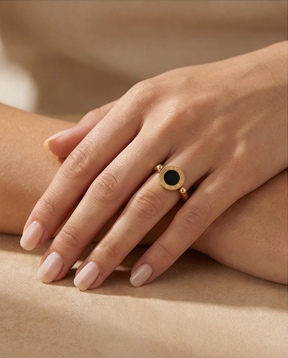 Anel Giratório Numeral Romanos Banhado em Ouro 18K - Imagem 5