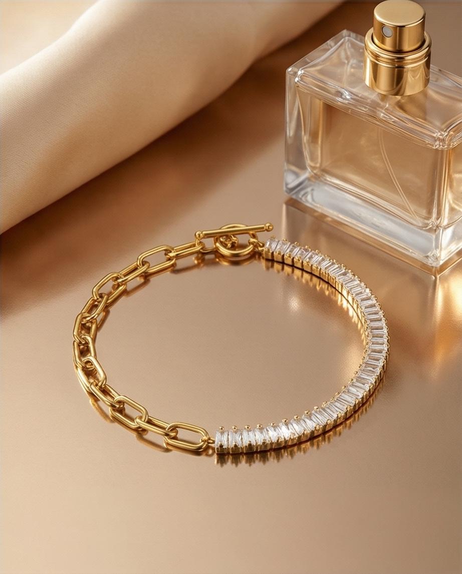 Colar Gargantilha Riviera Baguete Banhado Em Ouro 18k - Imagem 3