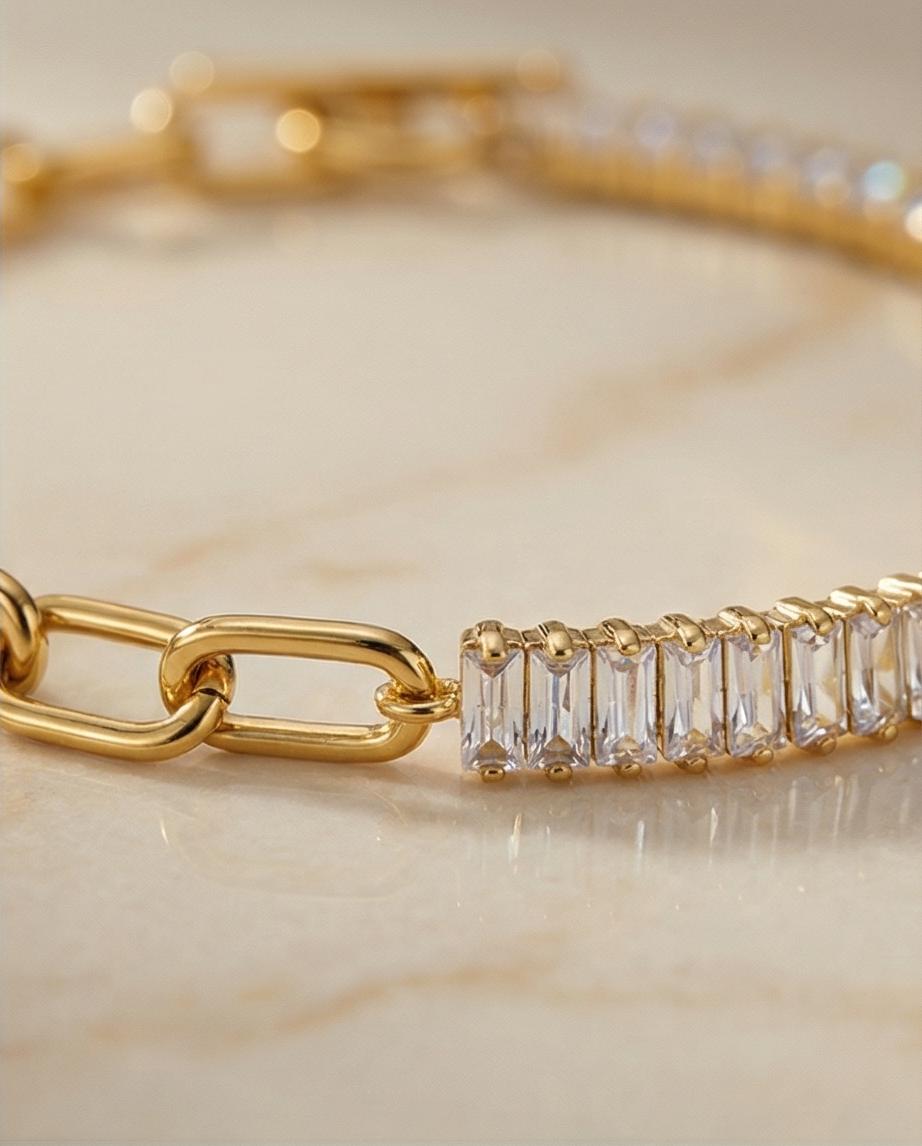 Colar Gargantilha Riviera Baguete Banhado Em Ouro 18k - Imagem 2