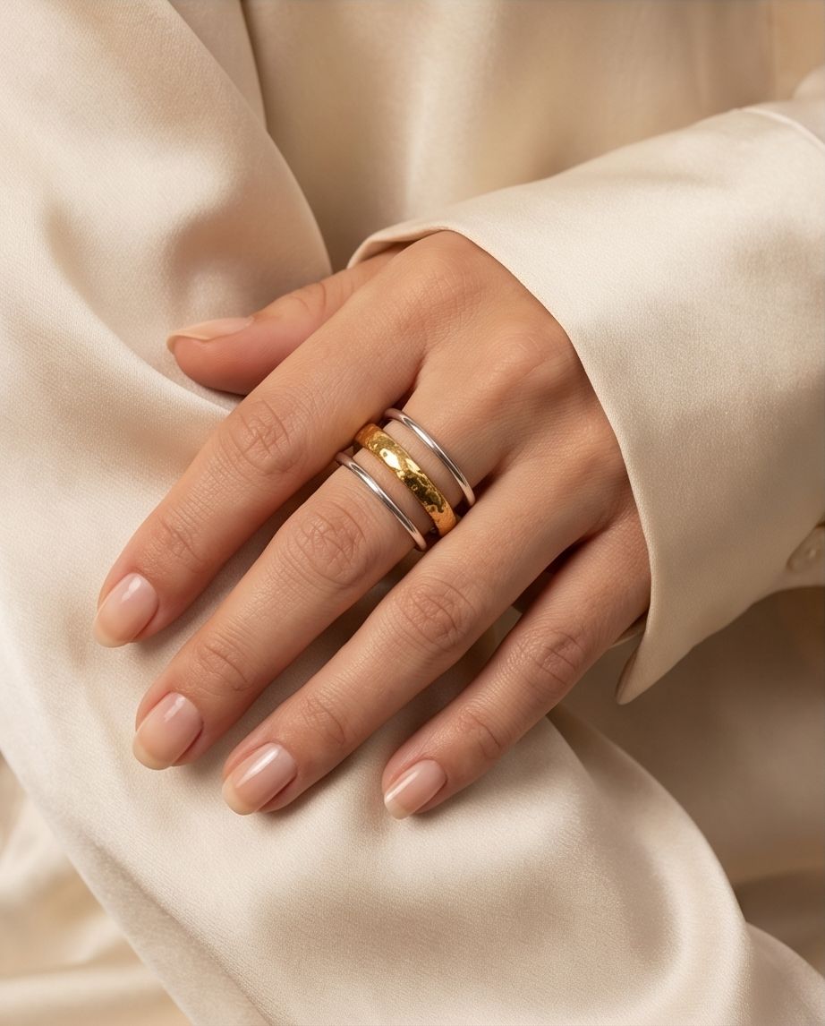Anel Aura Ajustável com Mix de Banhos Dourado e Prata - Imagem 2