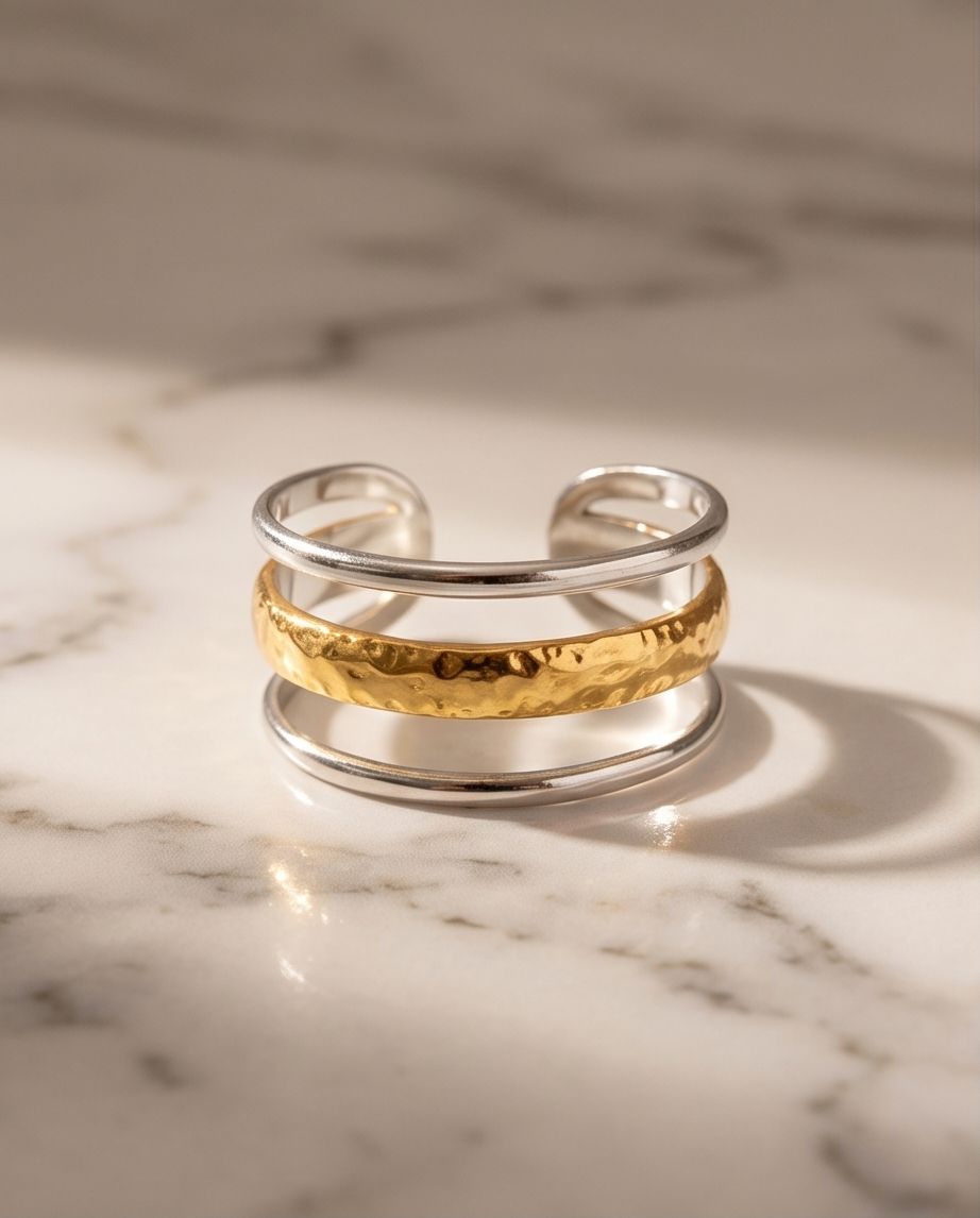 Anel Aura Ajustável com Mix de Banhos Dourado e Prata - Imagem 3