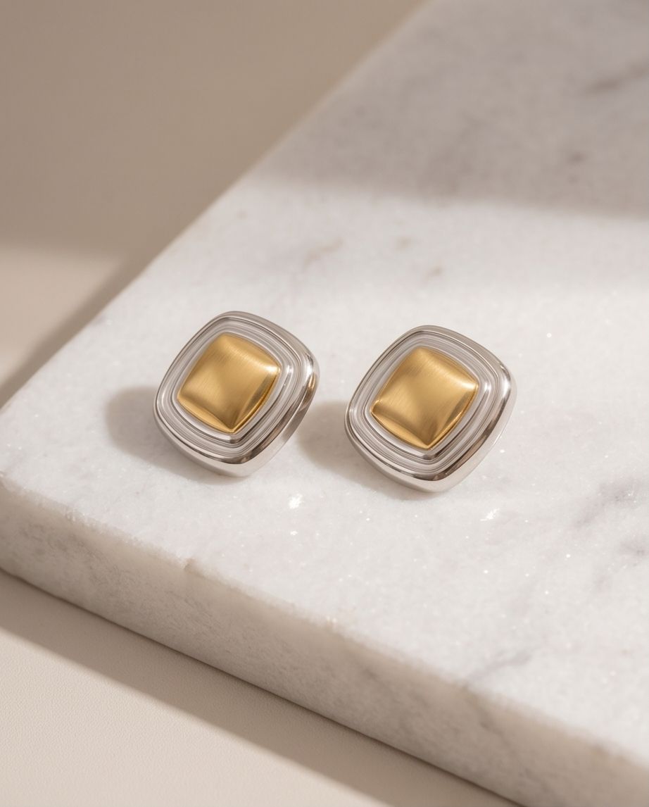 Brinco Square Lumière com Mix de Banhos Dourado e Prata - Imagem 3