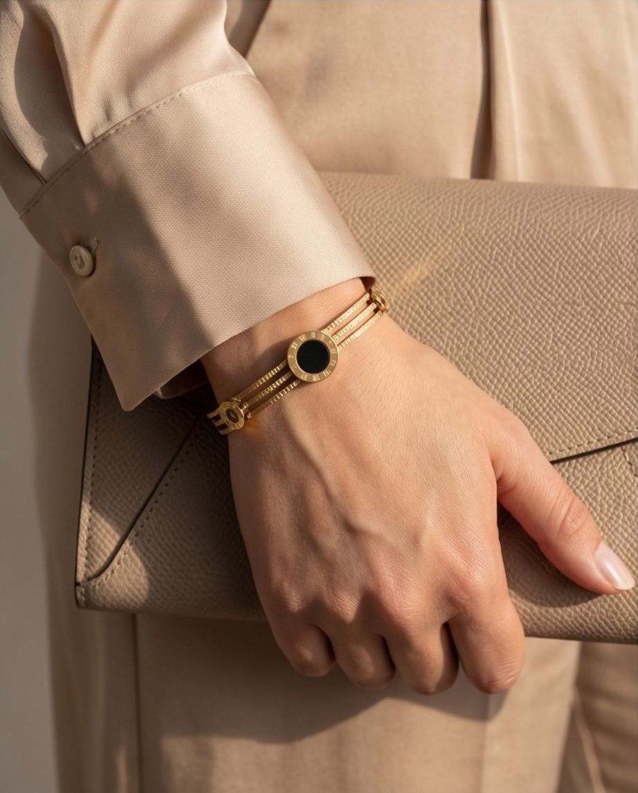 Bracelete Tríplice Ônix Banhado em Ouro 18k - Imagem 4