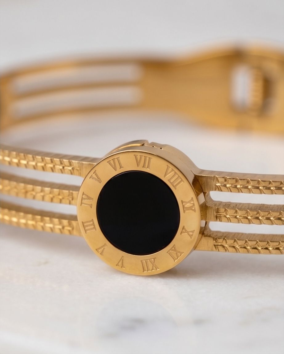 Bracelete Tríplice Ônix Banhado em Ouro 18k - Imagem 5