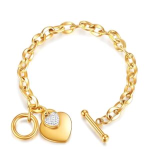 Pulseira em Elos com Pingente de Coração