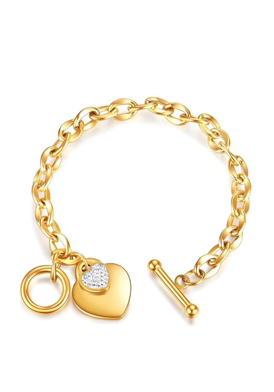 Pulseira em Elos com Pingente de Coração