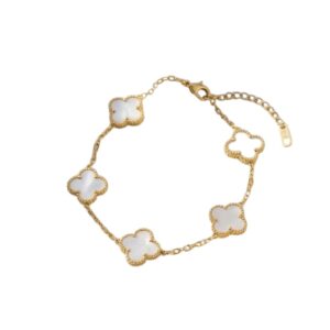 Pulseira Trevo Branco Banhado em Ouro 18k