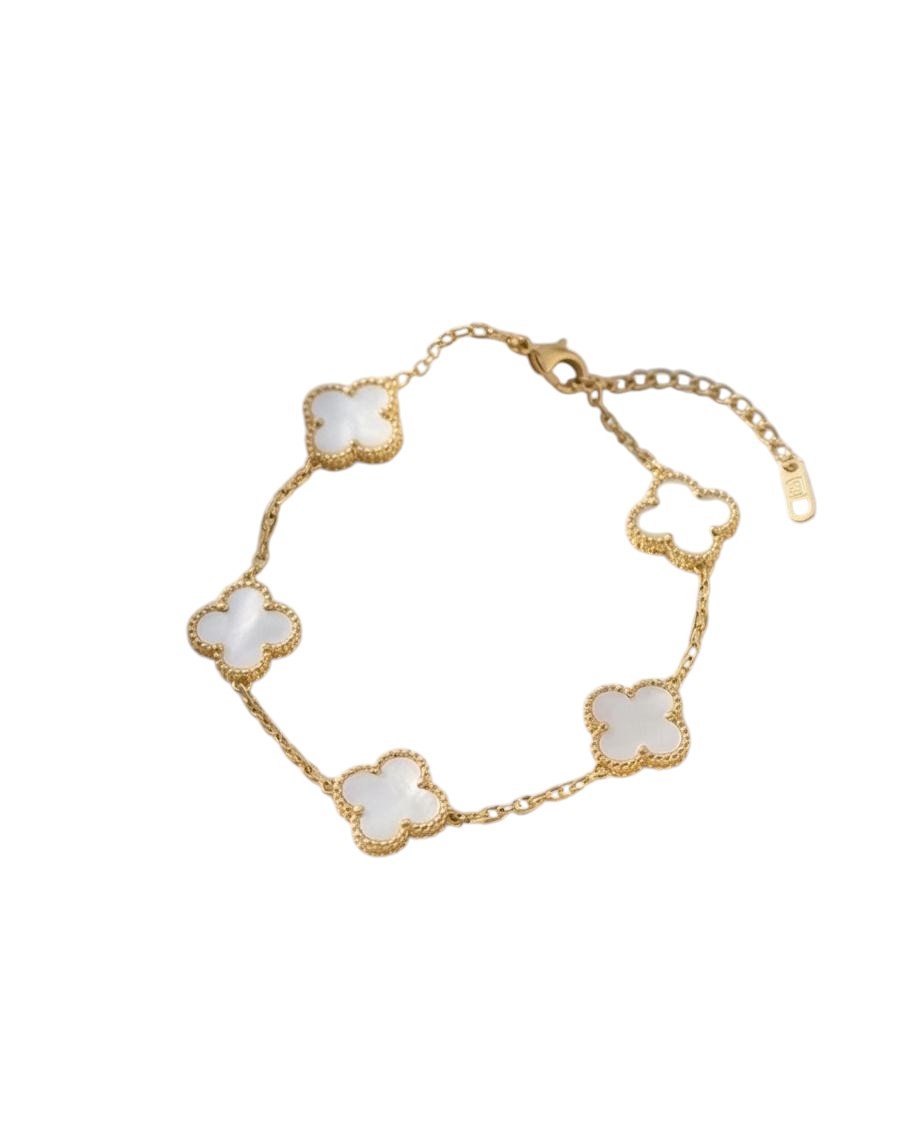 Pulseira Trevo Branco Banhado em Ouro 18k