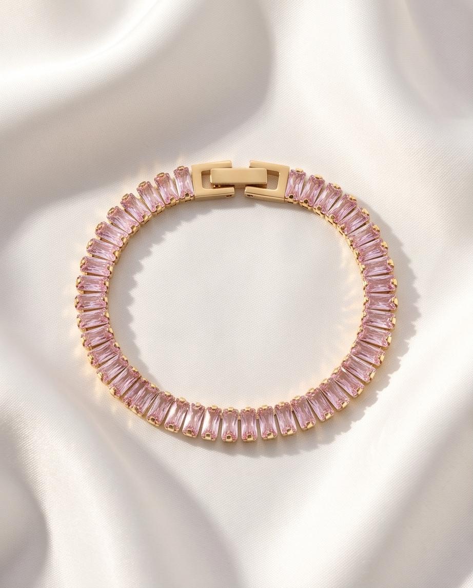 Bracelete Alice Quartzo Rosa Banhado em Ouro 18K - Imagem 2