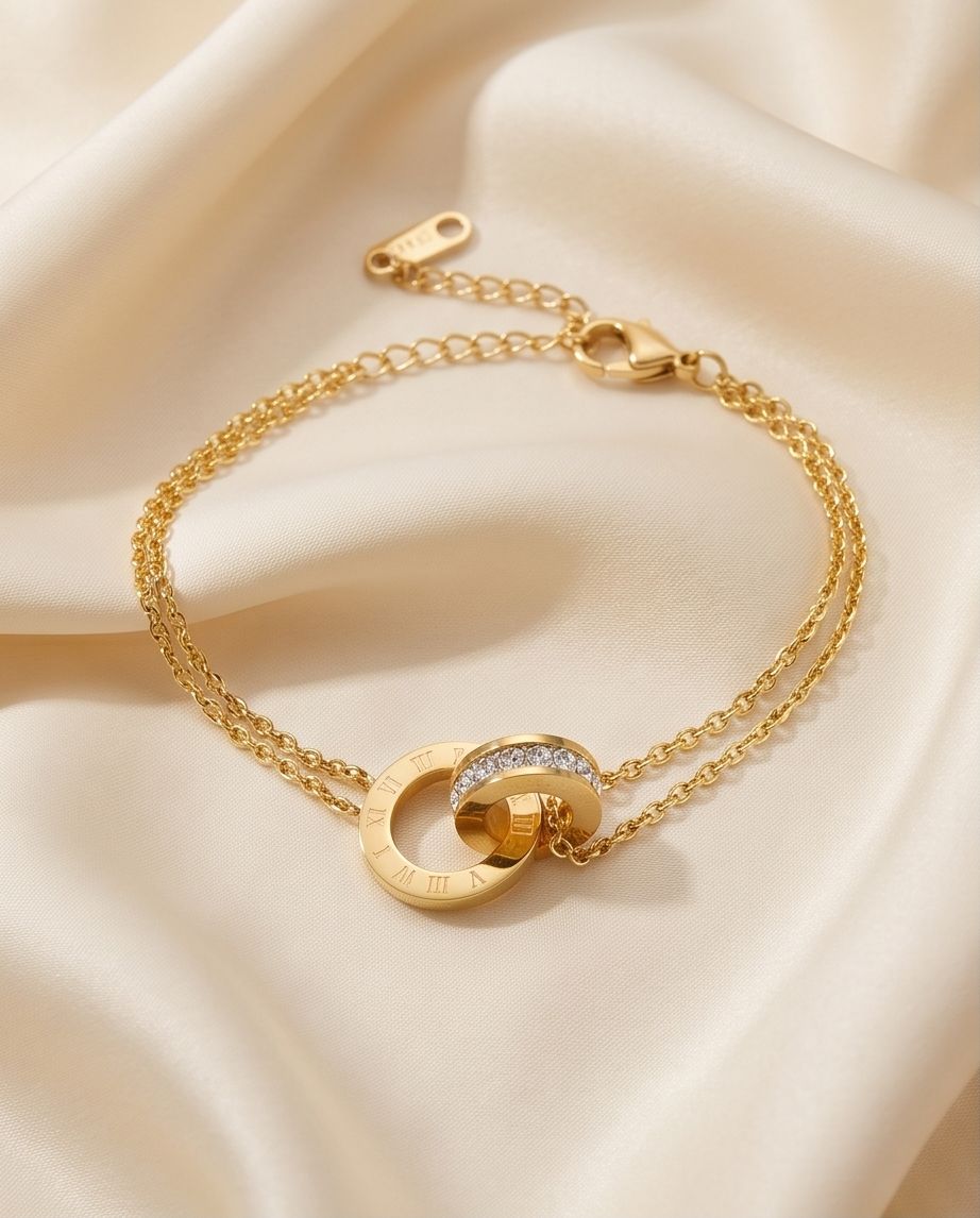 Pulseira Romano com Anéis Cruzados Banhada em Ouro 18K - Imagem 3