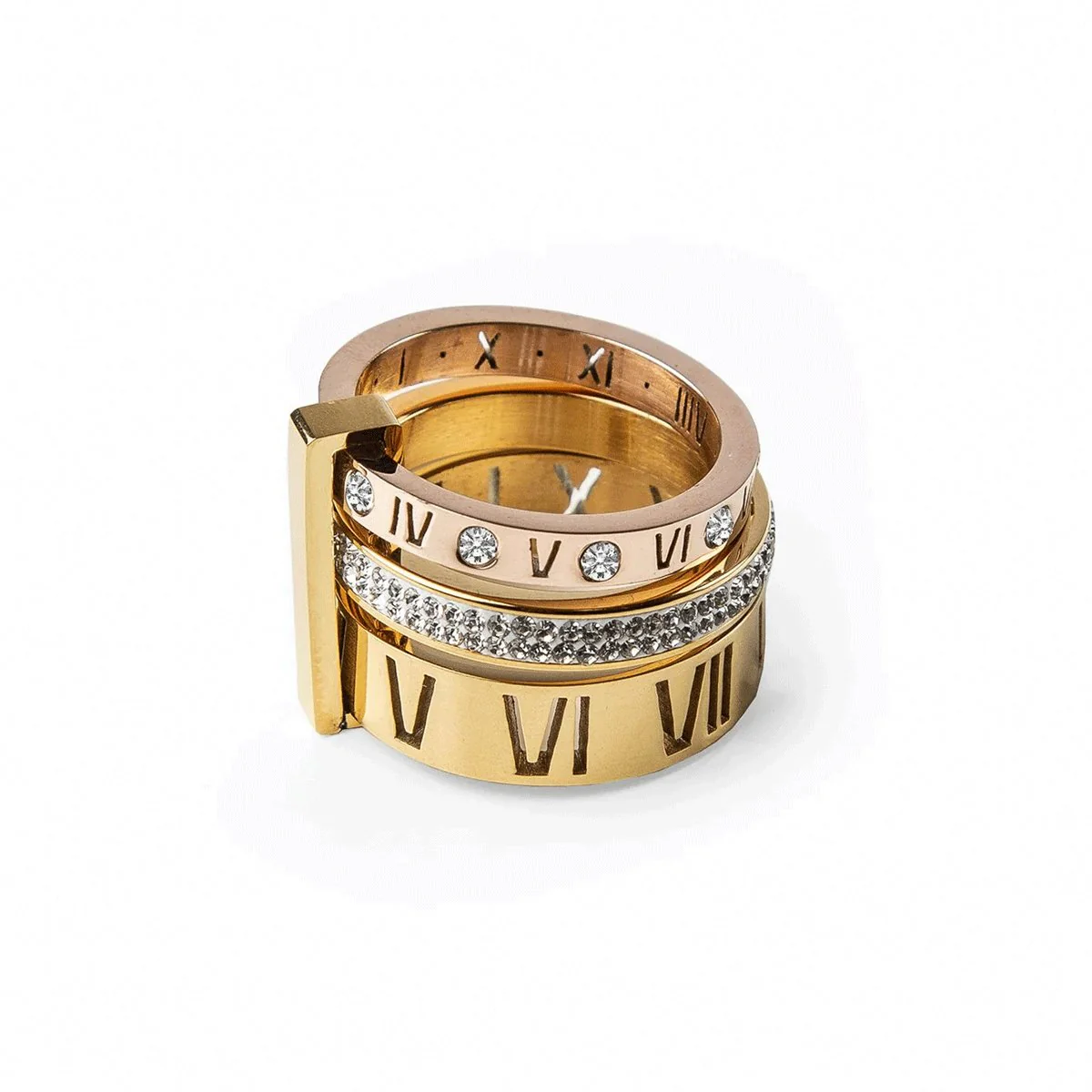 Anel Aro Triplo Momentos Banhado em Ouro 18K