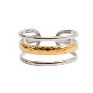 Anel Aura Ajustável com Mix de Banhos Dourado e Prata