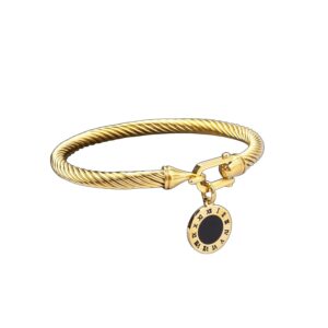 Bracelete Pingente Ônix Banhado em Ouro 18K