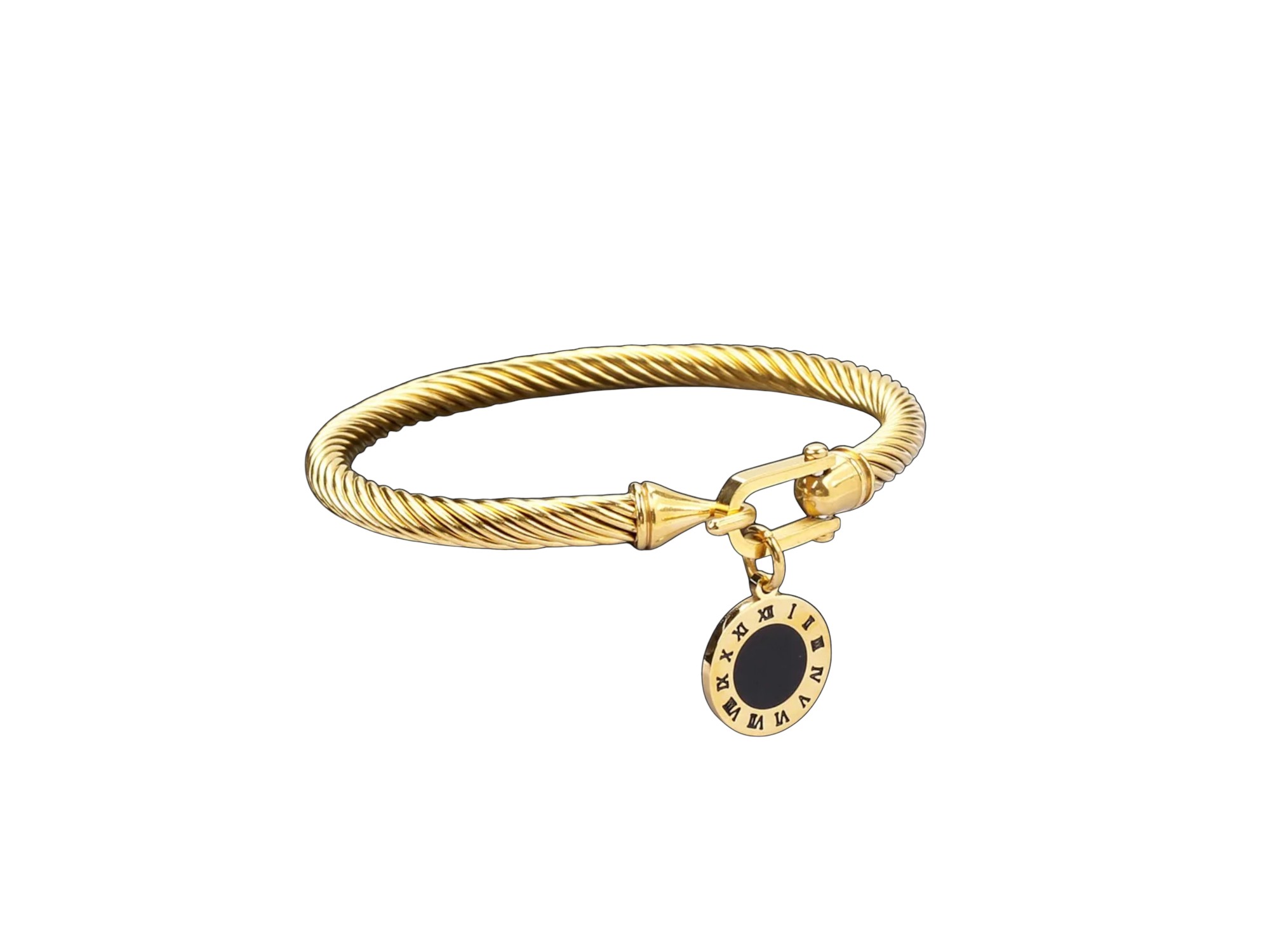 Bracelete Pingente Ônix Banhado em Ouro 18K