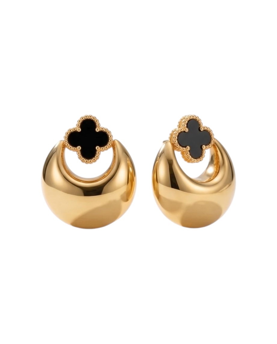 Colar Trevo Preto Banhado em Ouro 18k