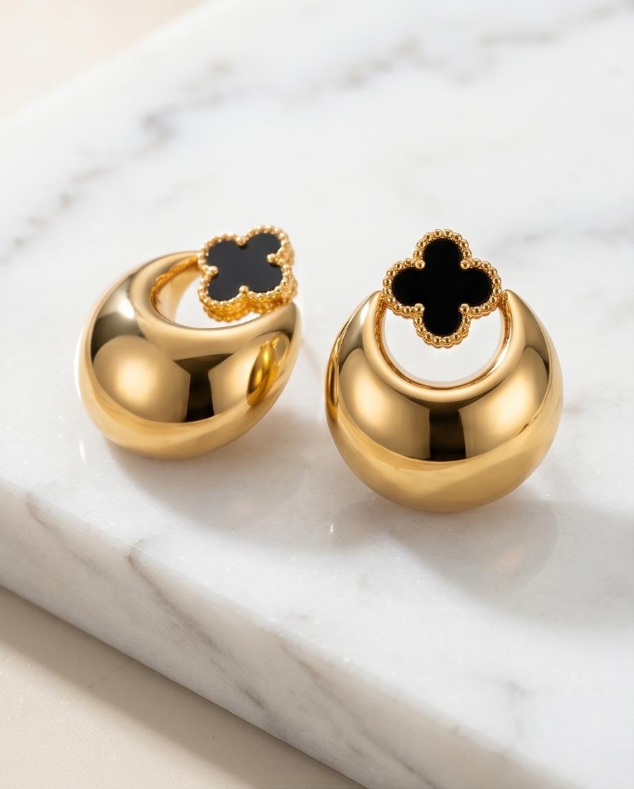 Colar Trevo Preto Banhado em Ouro 18k - Imagem 5