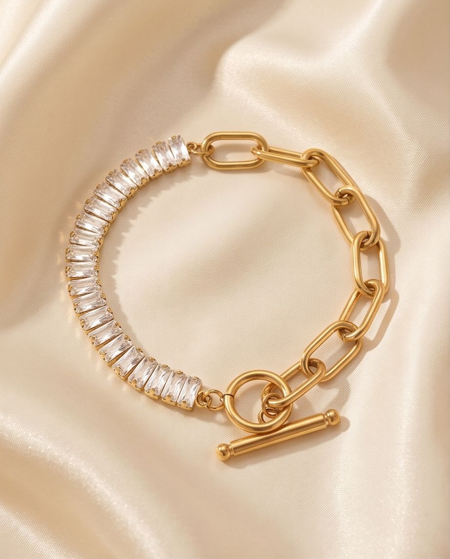 Pulseira Riviera Baguete Banhado Em Ouro 18k - Imagem 5