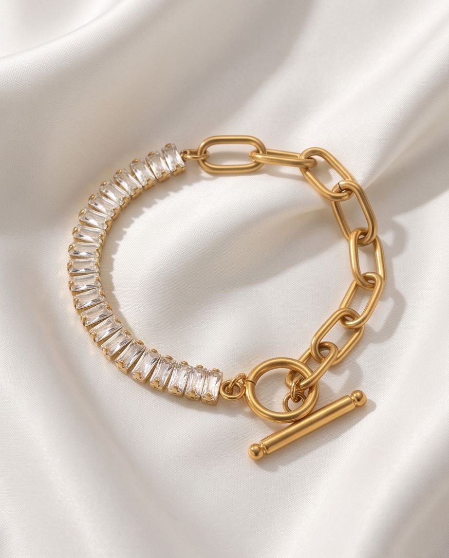 Pulseira Riviera Baguete Banhado Em Ouro 18k - Imagem 4
