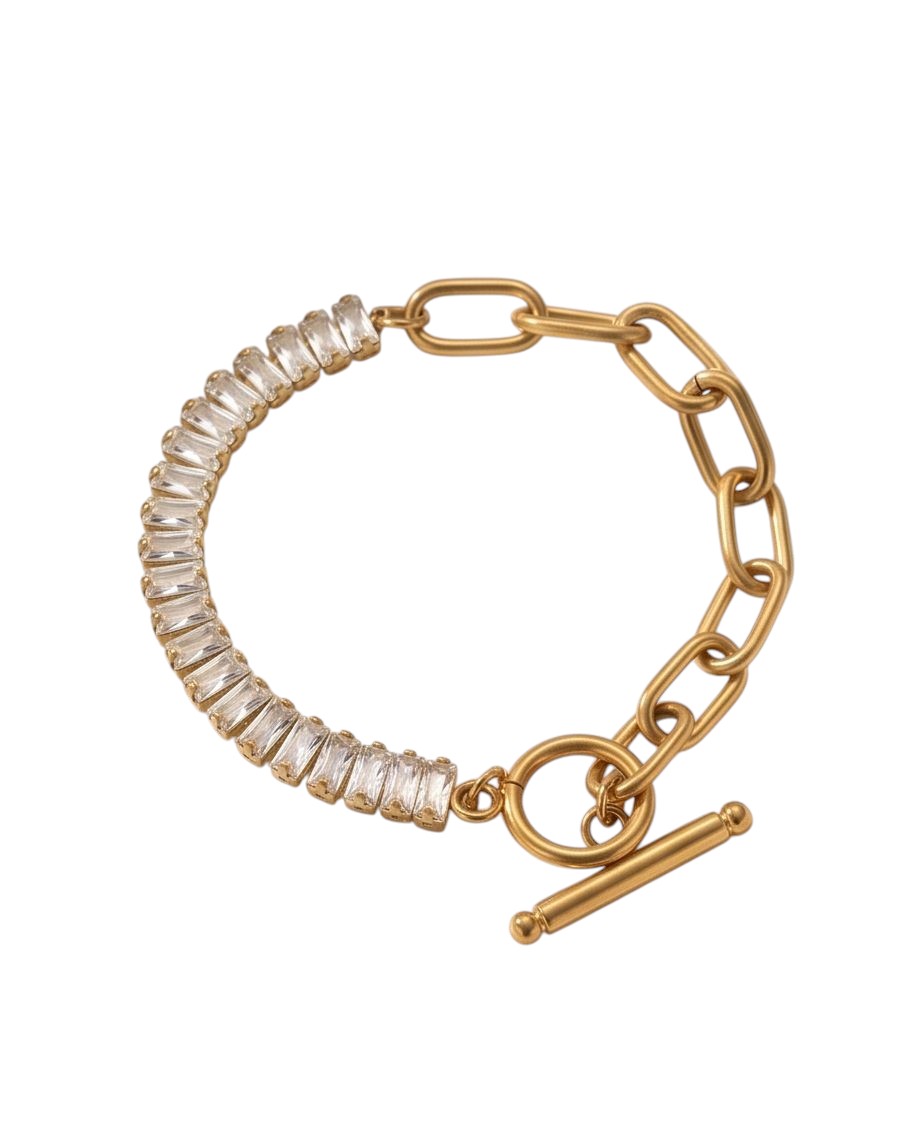 Pulseira Riviera Baguete Banhado Em Ouro 18k