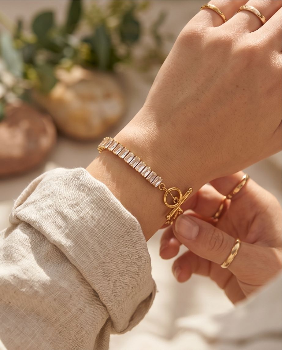 Pulseira Riviera Baguete Banhado Em Ouro 18k - Imagem 3