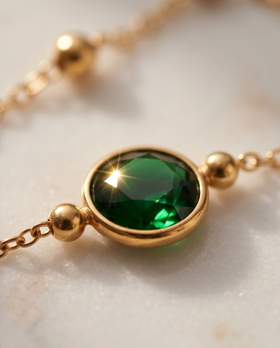 Tornozeleira Esmeralda Pingente Banhada em Ouro 18K - Imagem 4