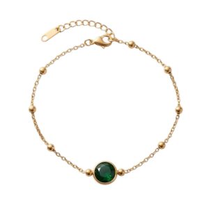 Tornozeleira Esmeralda Pingente Banhada em Ouro 18K
