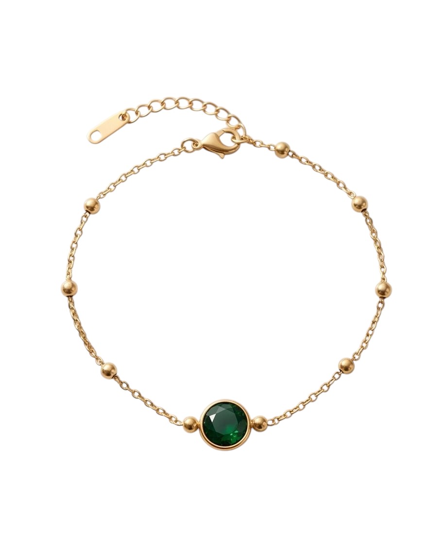Tornozeleira Esmeralda Pingente Banhada em Ouro 18K