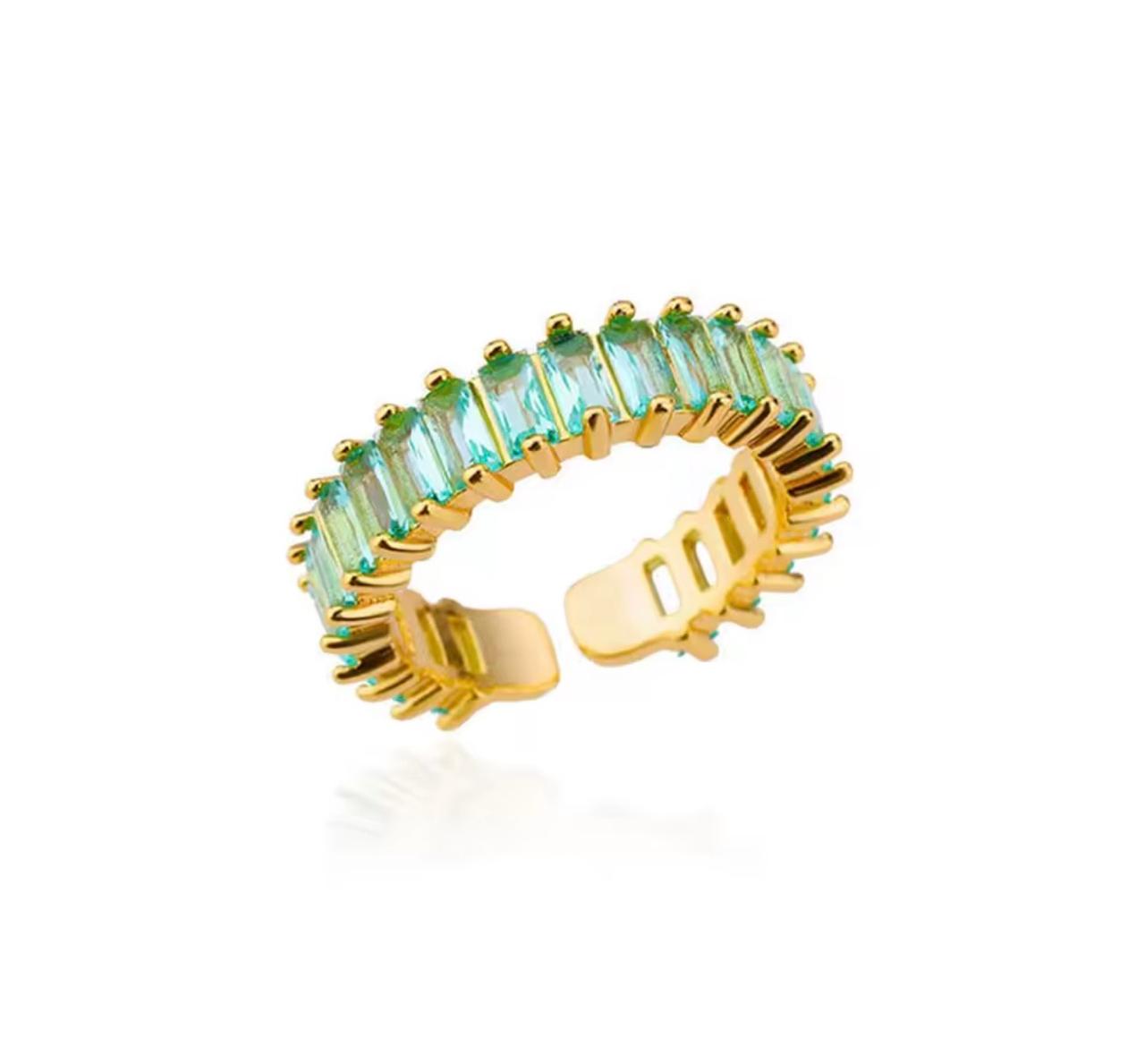 Anel Turquesa Ajustável Banhado em Ouro 18K